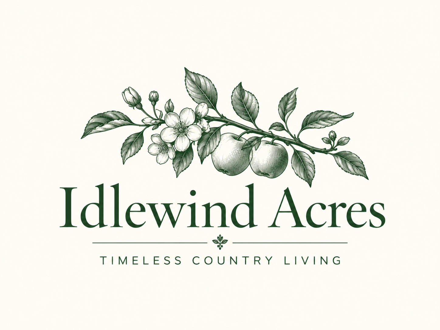 Idlewind Acres — apple branch and Timeless Country Living wordmark