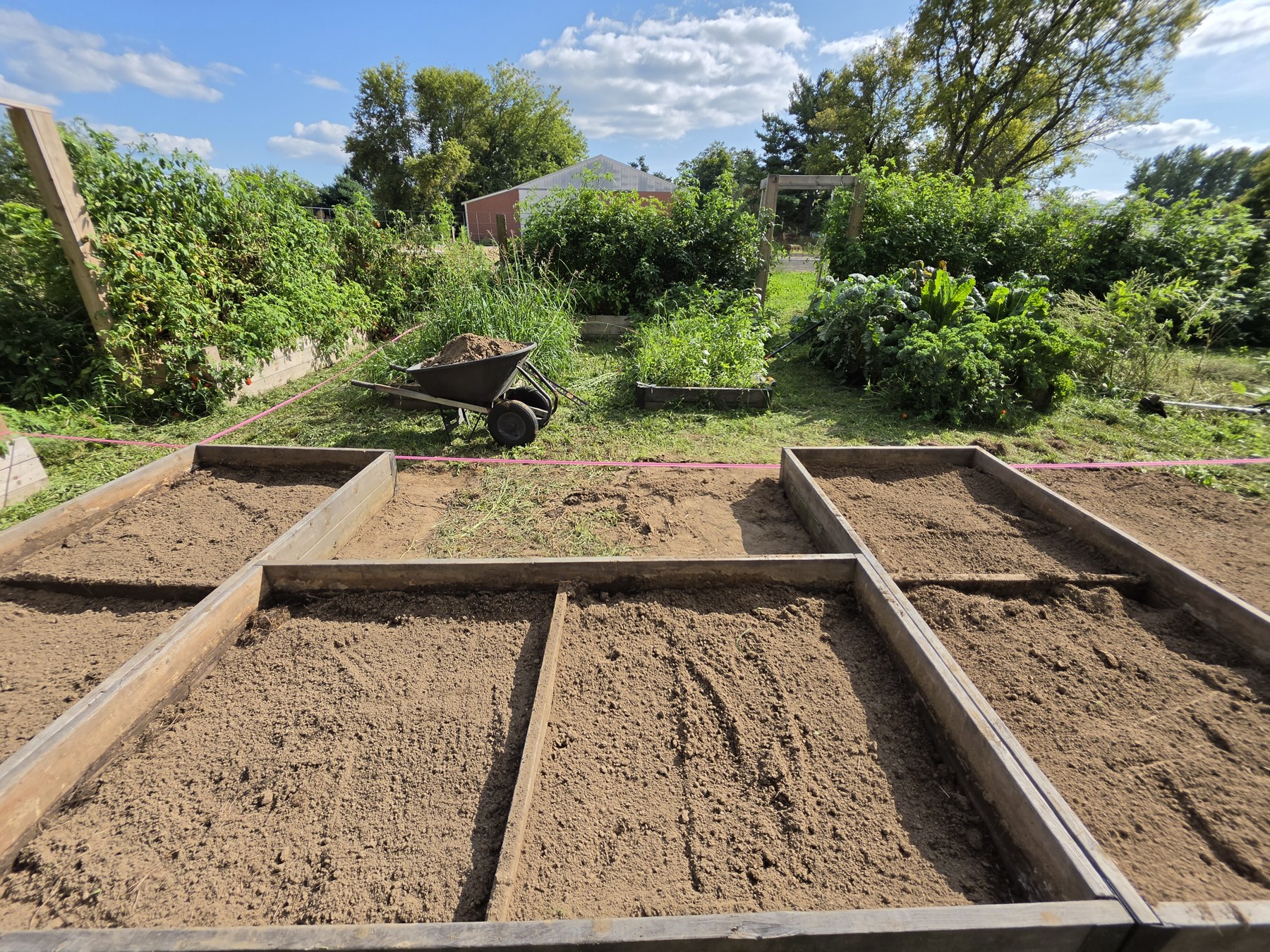 The island beds, reoriented into U shapes and refilled.