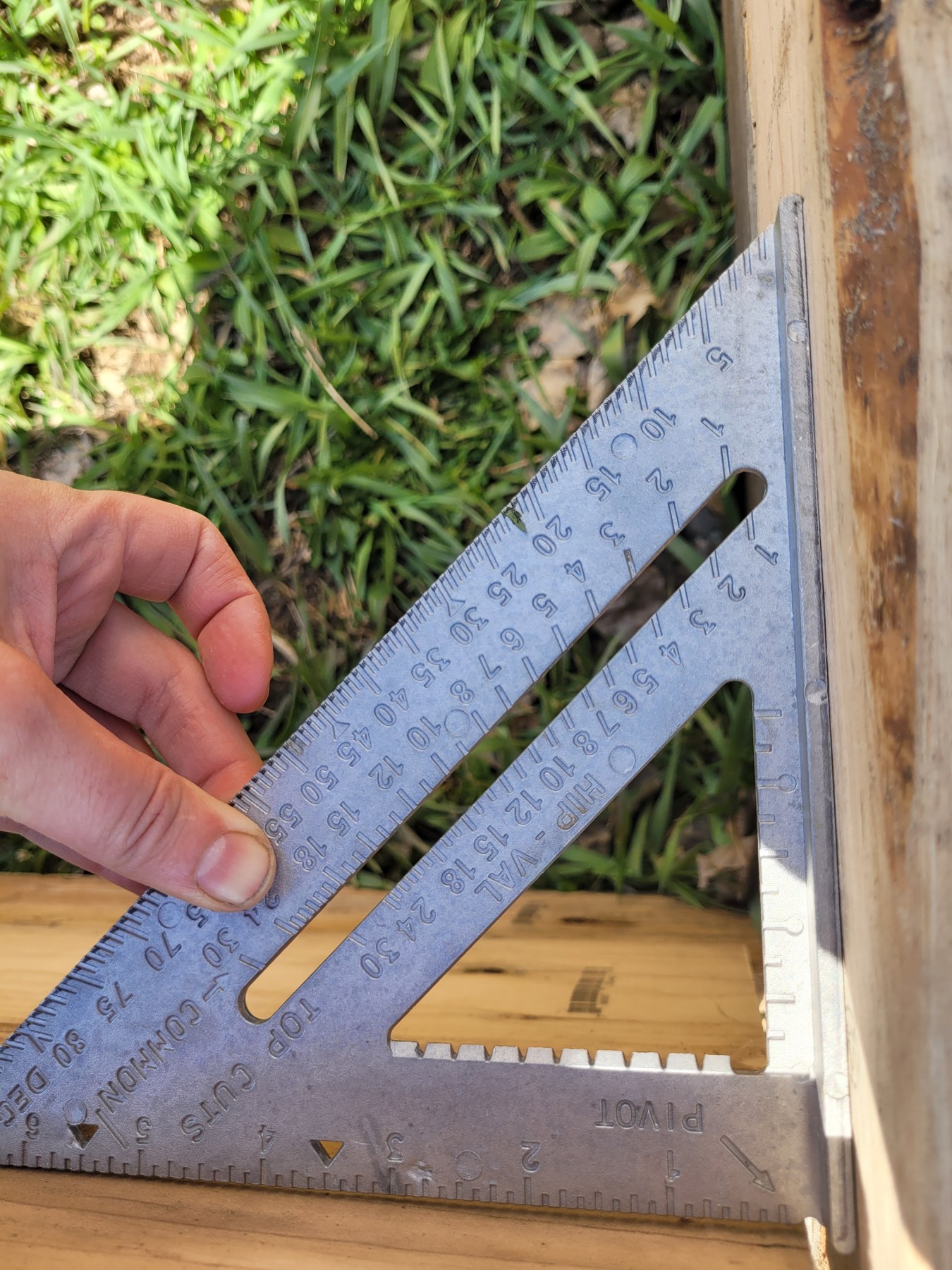 Checking the framing with a square.